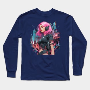 Cyberpunk Anime Girl  Futuristic Techwear Aesthetic Kawaii Manga Shirt Japanese Streetwear Harajuku Clothing Long Sleeve T-Shirt